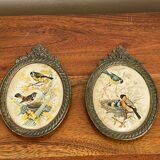 2 oval frames birds on silk