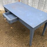 Reconstruction period oak table with 1 drawer painted blue.