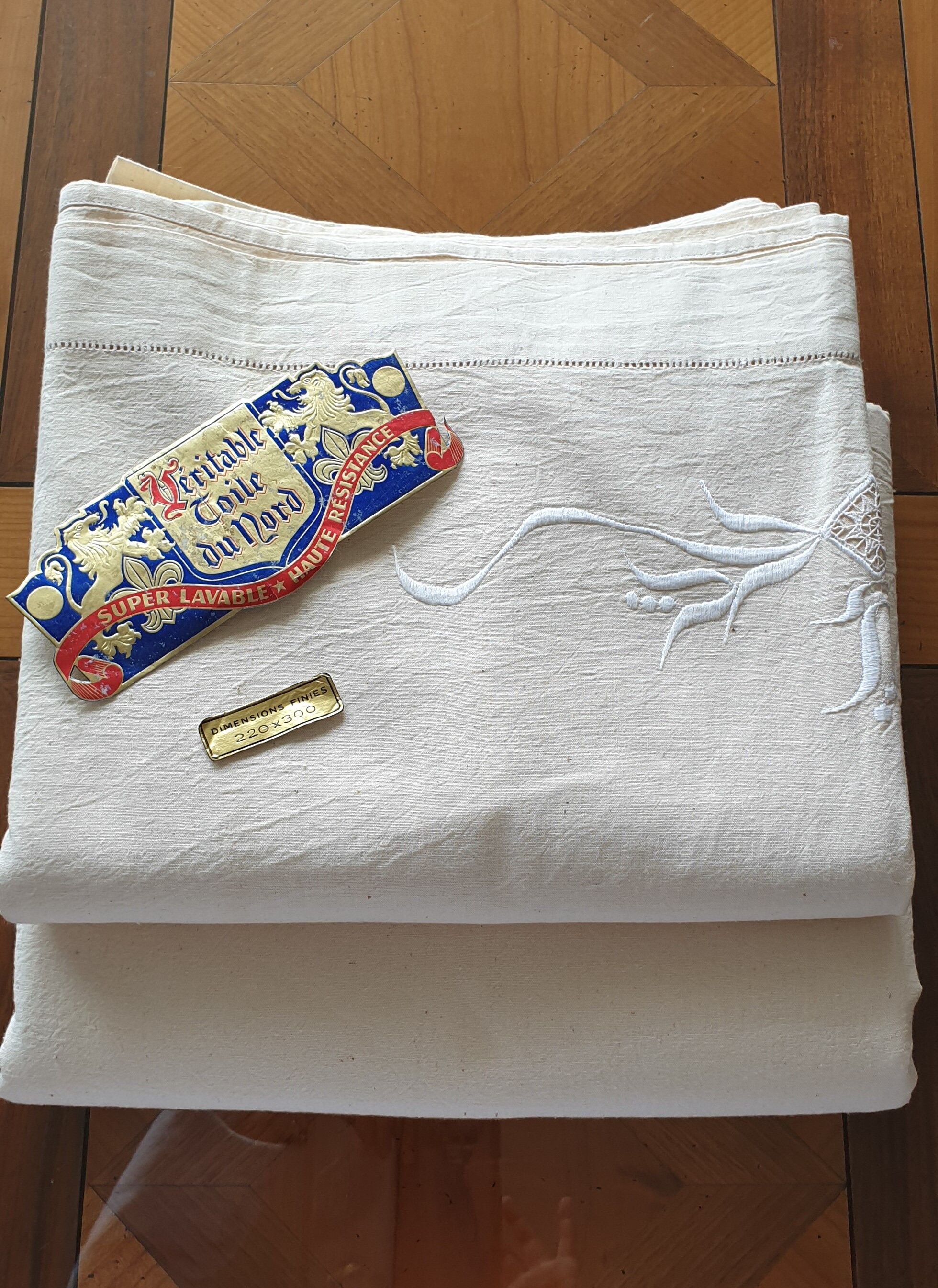 Lot of 3 Old Bed Sheets - True Northern Canvas Early 20th Century - France NEUF