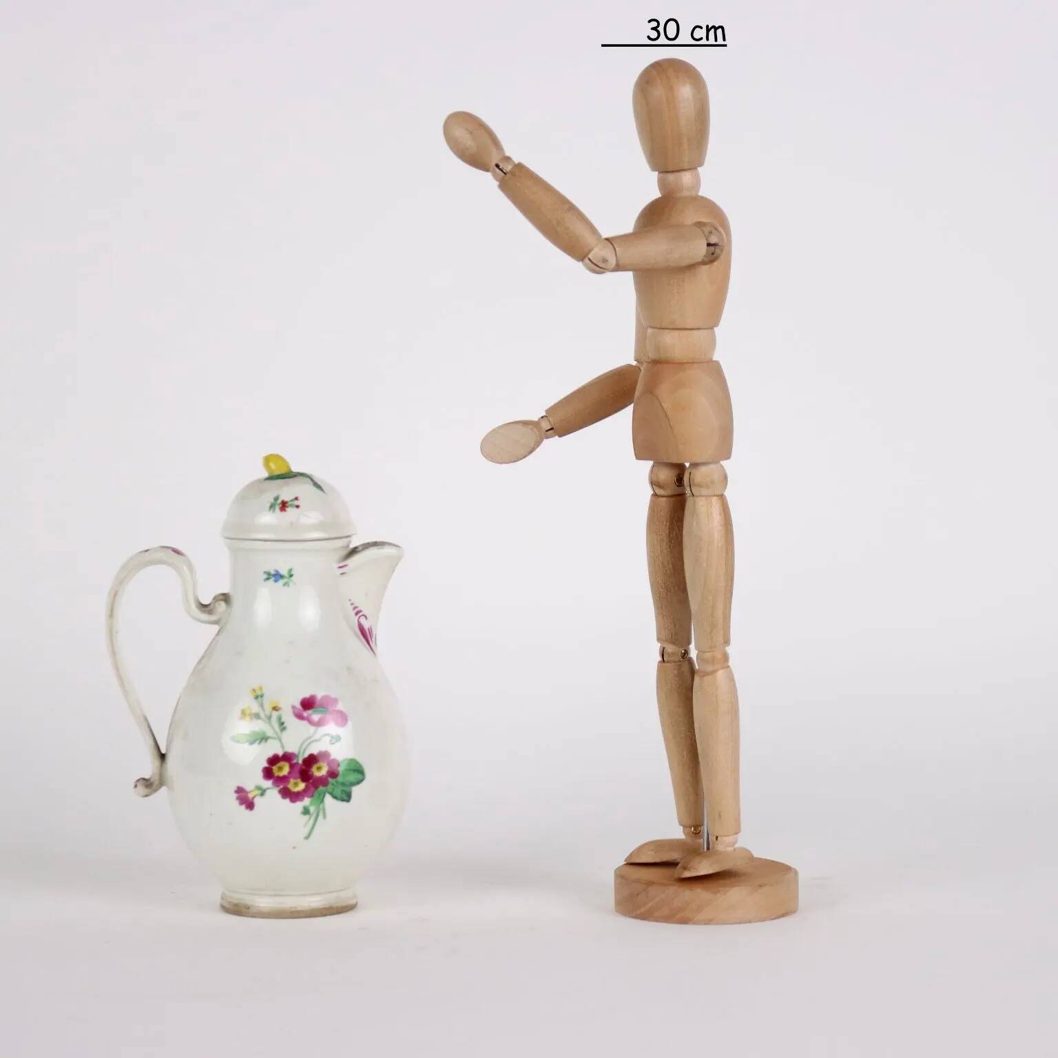 Antique white porcelain coffee pot from Vienna, painted, 18th century.