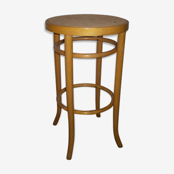 Tabouret vintage de bar en bois courbé assise cannée