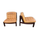 Leather and wood armchairs 70s