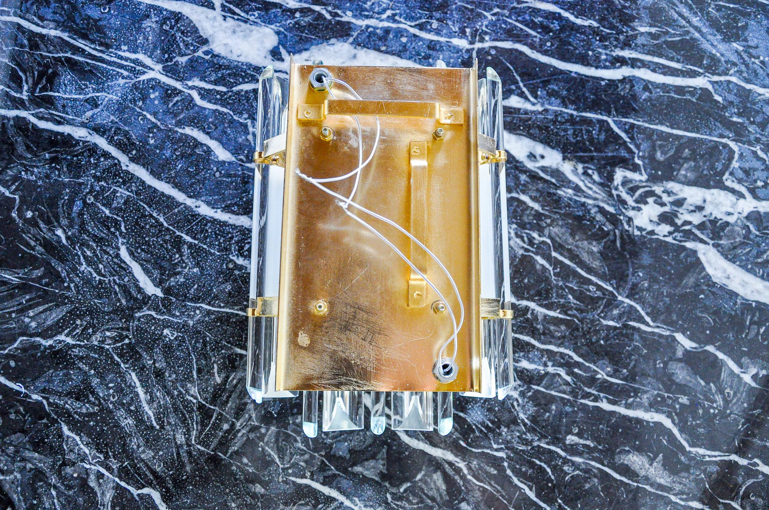 Venini wall lamp, triedri glass, murano, italy, 1970