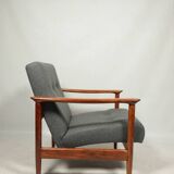 Fauteuil Mid Century par Edmund Homa Revêtement en laine Bois naturel Vernis Design vintage, années 1960