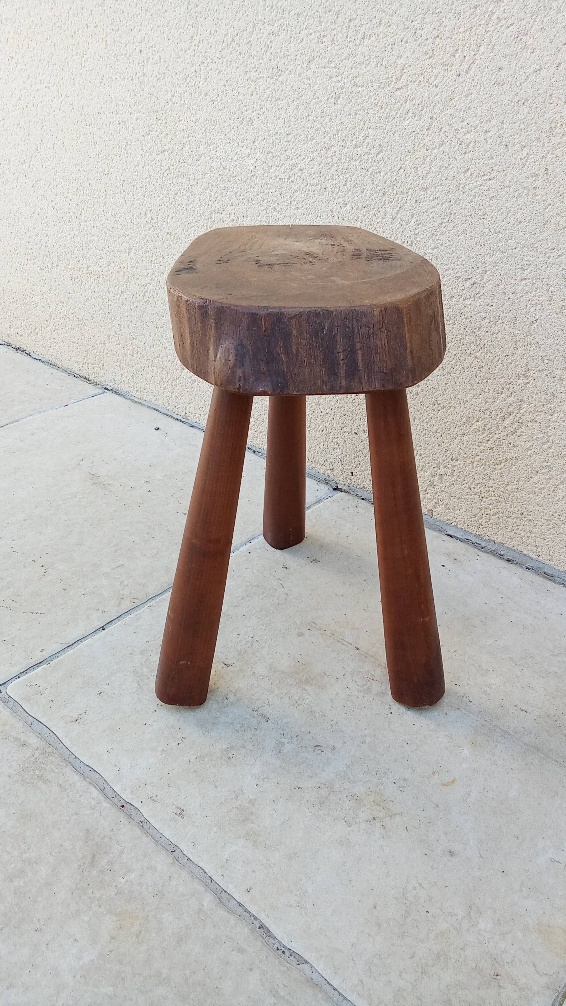 Vintage brutalist wooden stool