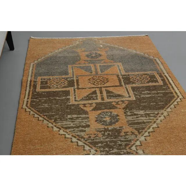Vintage Turkish Hand-Knotted Wool Cotton Orange Runner Rug 96x214
