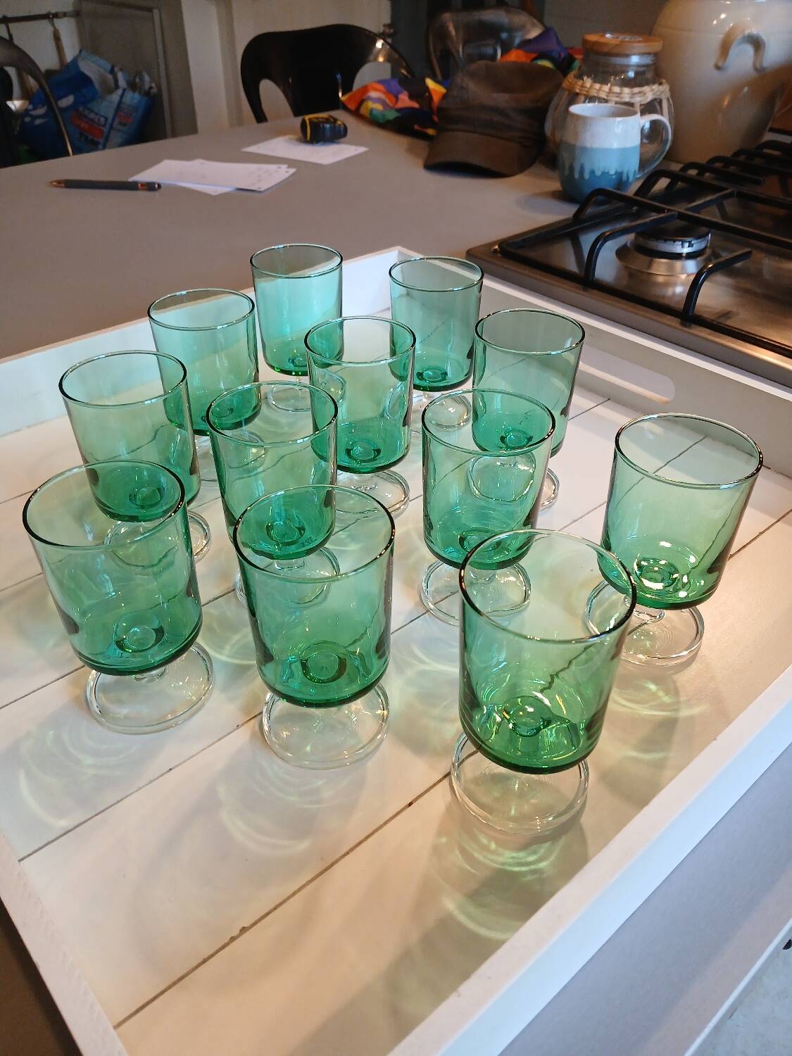 12 vintage stemmed glasses