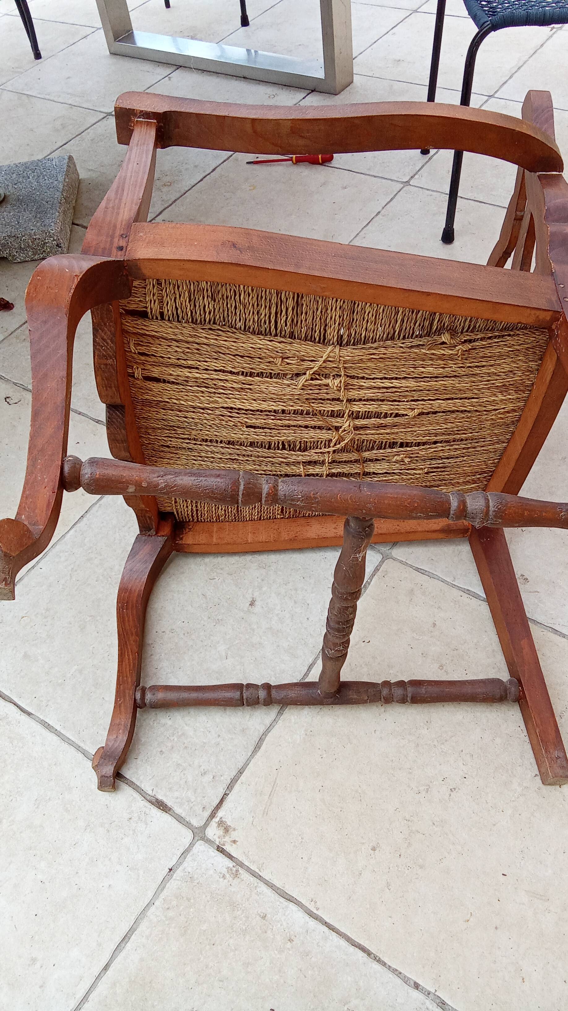 Antique Louis Philippe armchair with vintage rope seat
