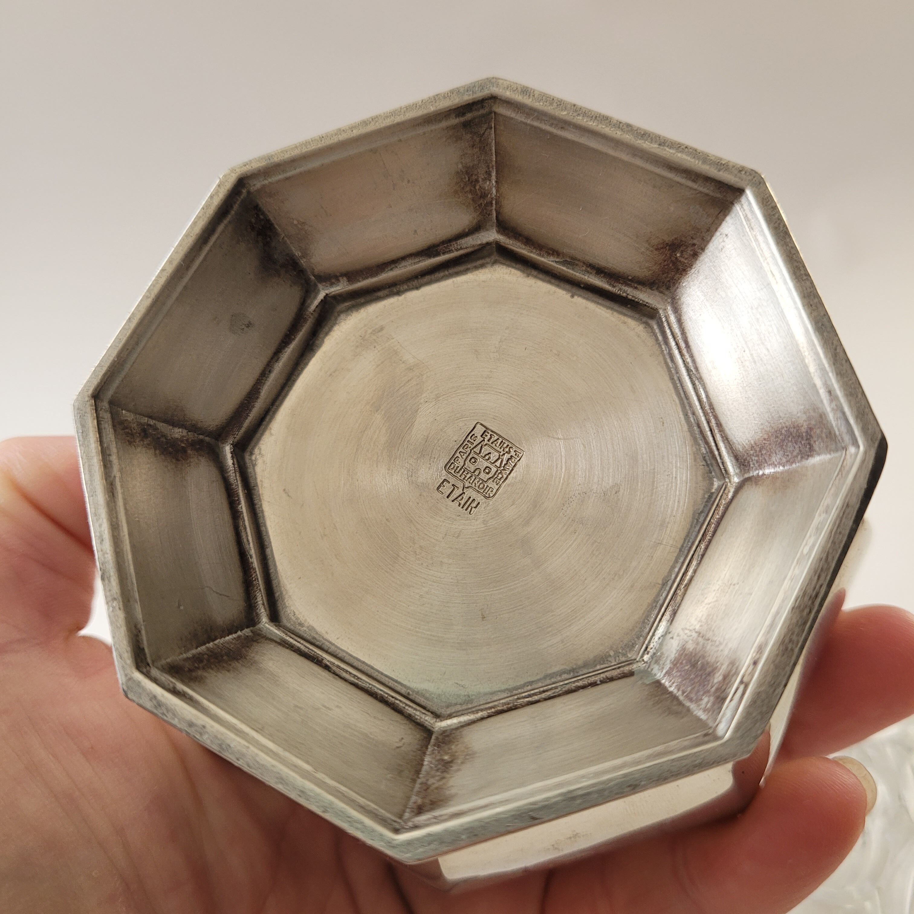 Flower holder tin and glass, 70s