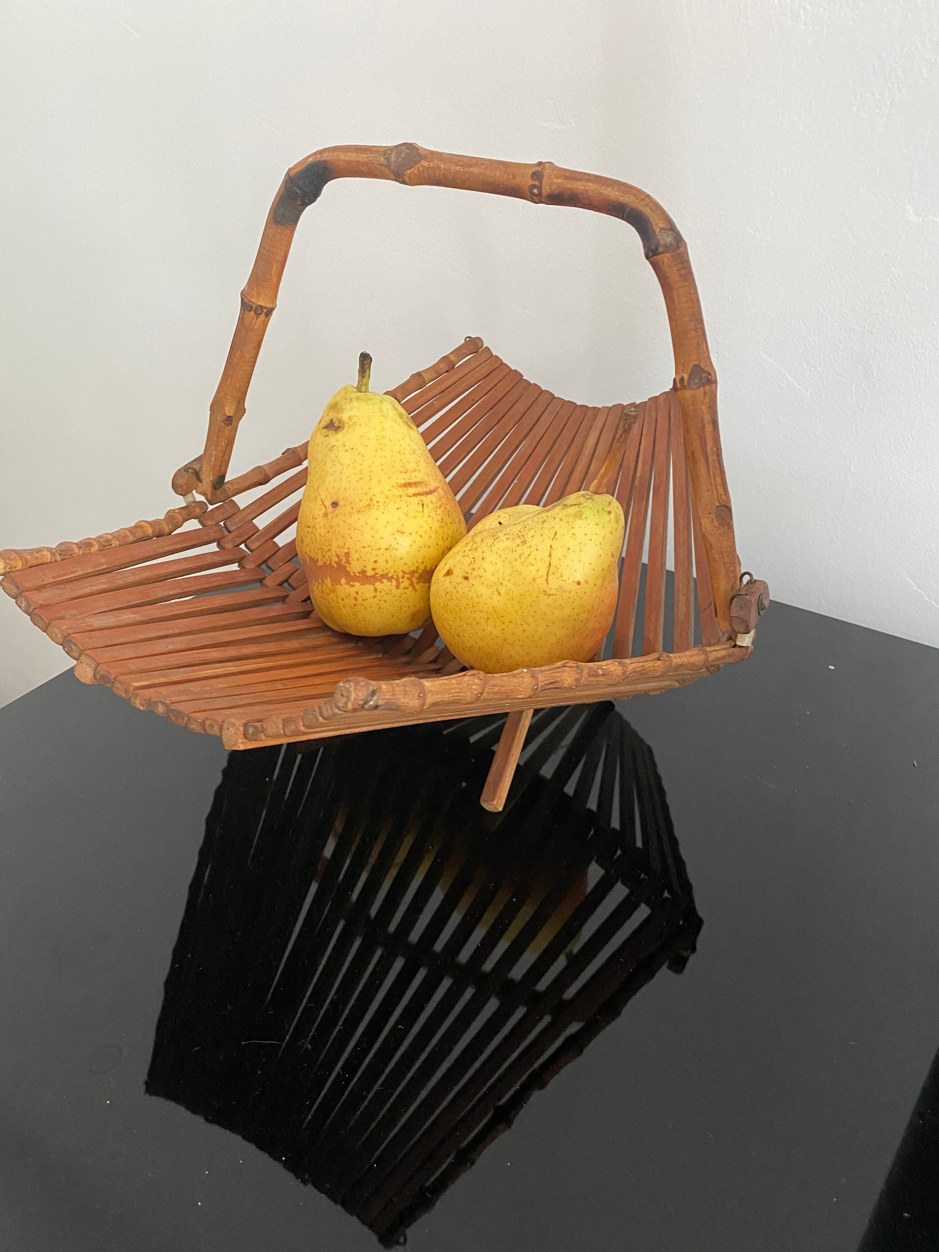 Basket in rattan and bamboo 60s