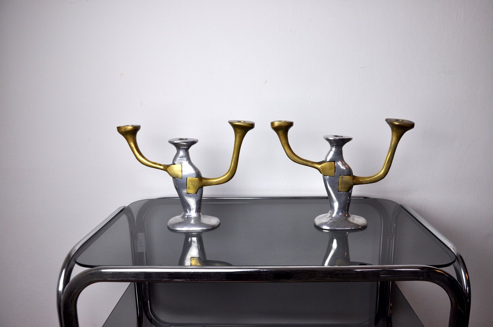 Pair of brutalist candle holders by David Marshall, 1980, Spain