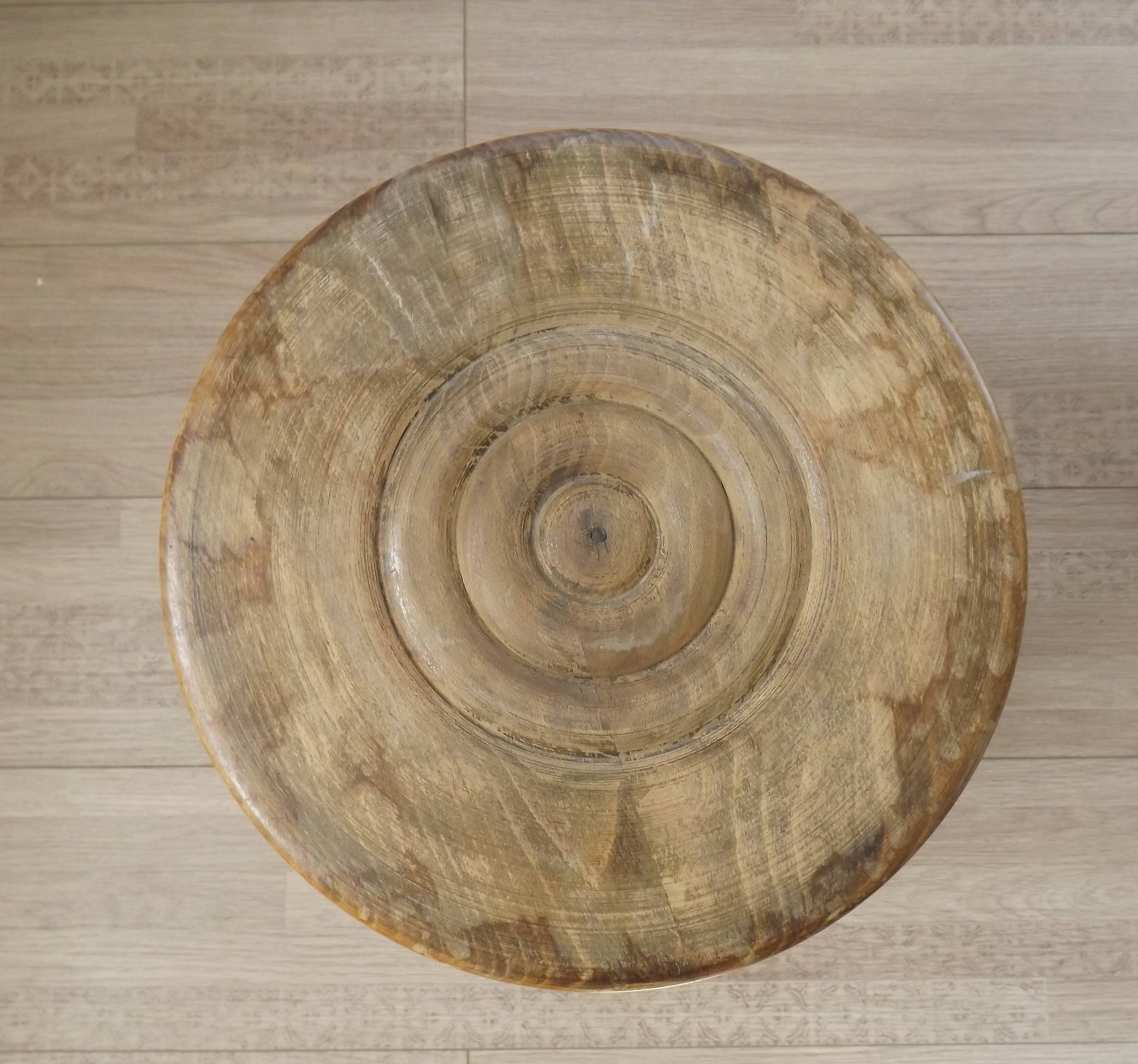 Vintage French Handmade Wooden Milk Stool with 3 Spindle Legs and Bullseye Seat 5311