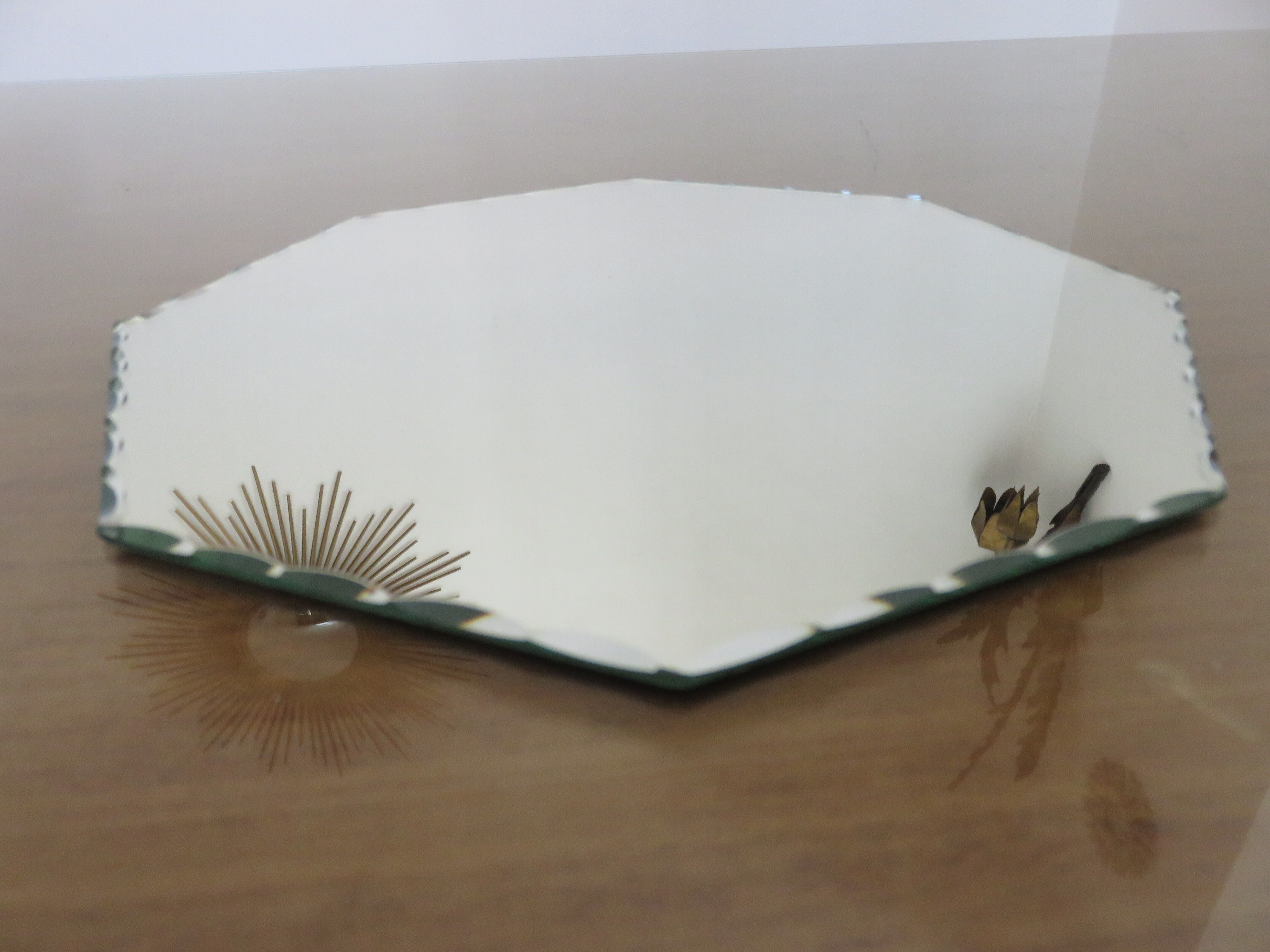 Old octagonal mirror beveled art deco to pose 1940 1950