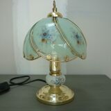 Lampe à poser en verre et métal doré