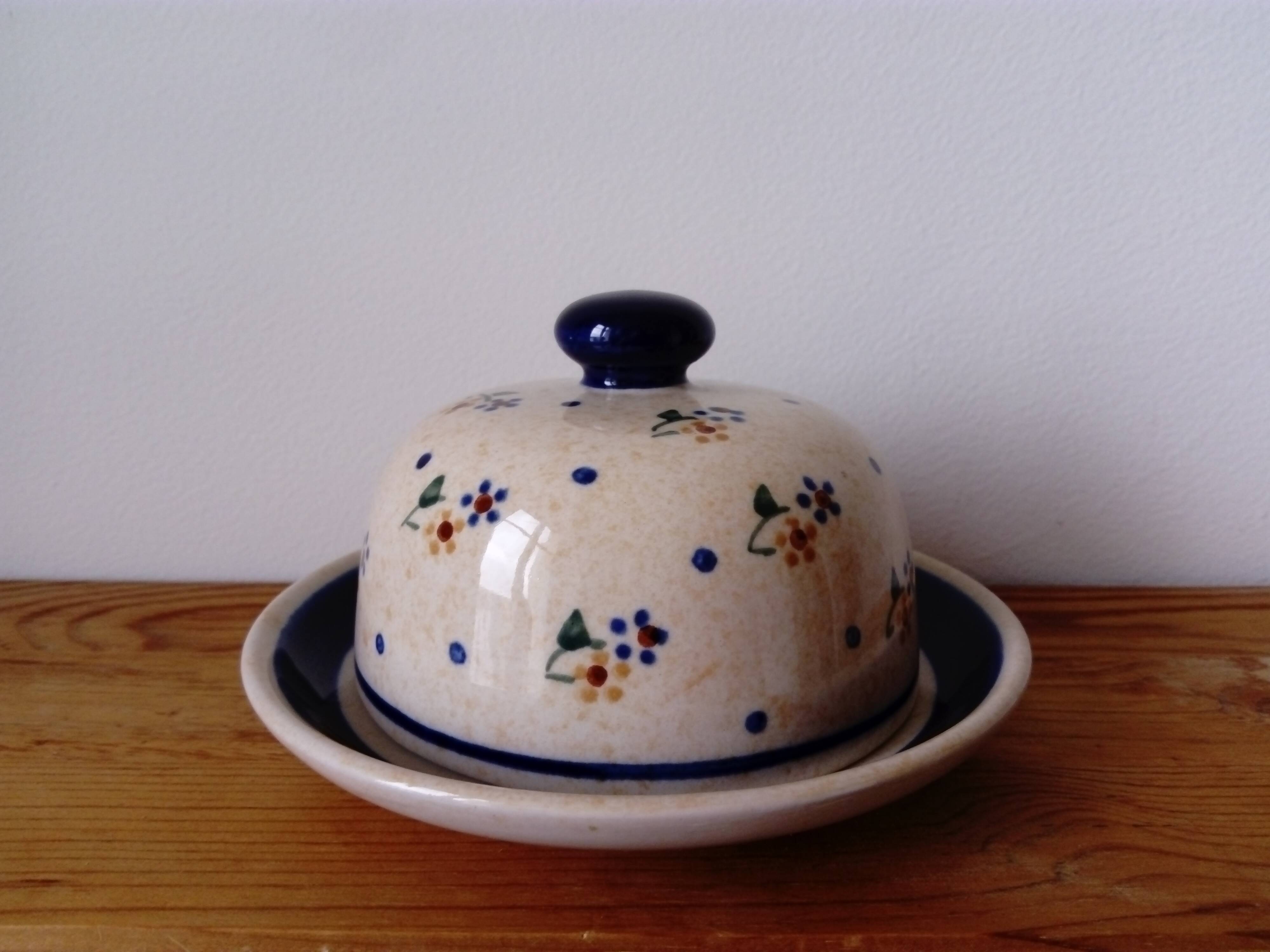 Hand-painted ceramic bell butter dish. Poland