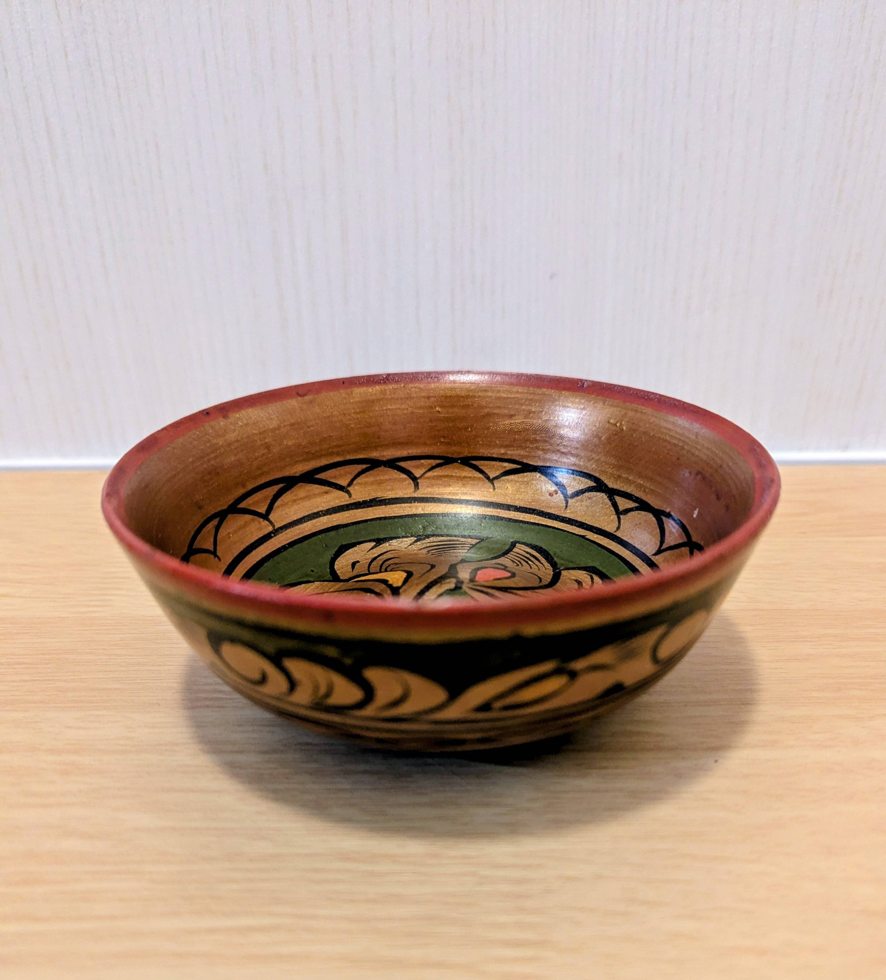 Vintage Khokhloma set – bowl + 7 painted ladles USSR