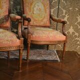 Pair of Louis XVI Style Armchairs in Walnut