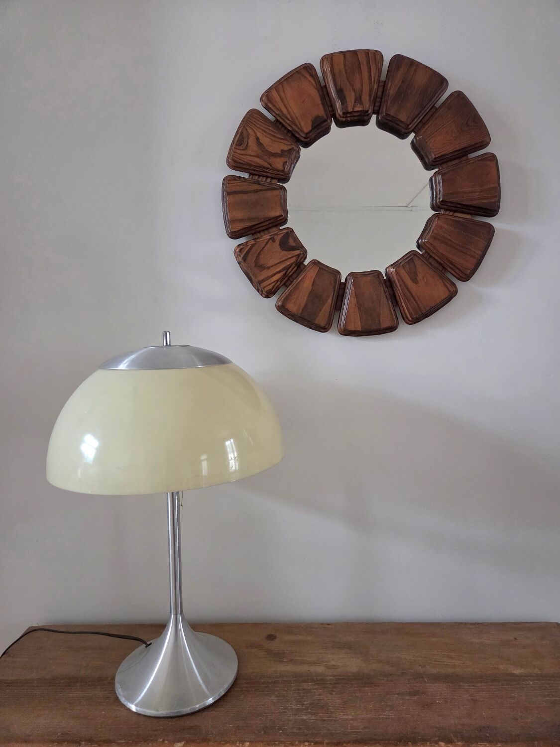 Brutalist wooden mirror, 1970
