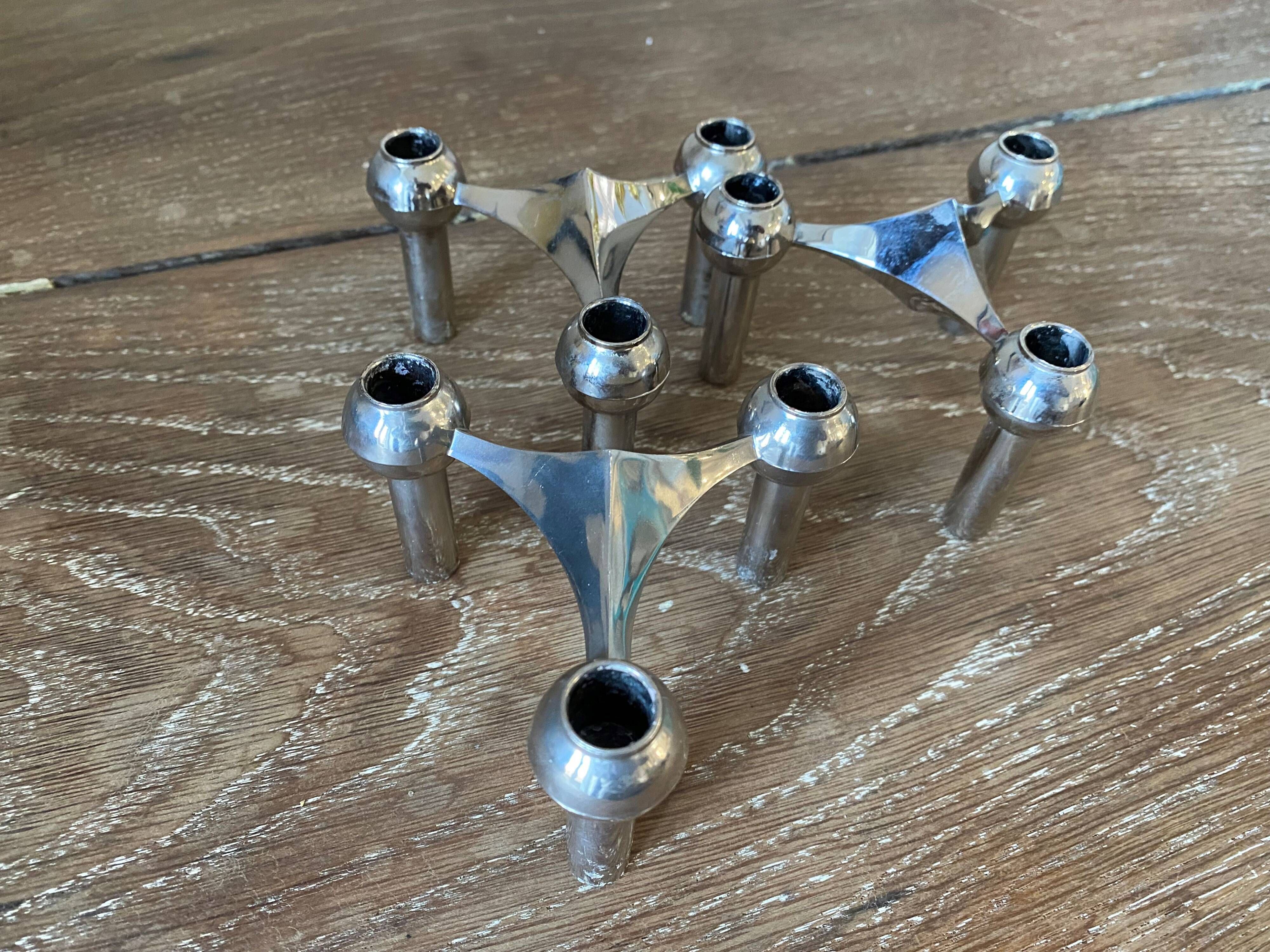 Series of 3 nagel s22 modular candlesticks with their original vintage box 1970