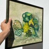 Still life painting of squash and pitcher