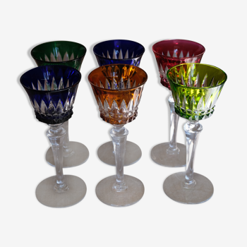 6 Baccarat glasses Piccadilly Model in colored crystal