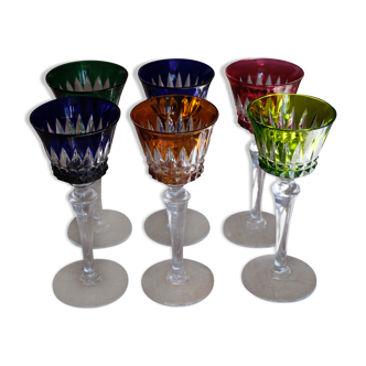 6 verres Baccarat Modèle Piccadilly en cristal doublé de couleurs