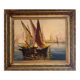Very old painting of a Mediterranean port.