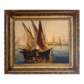Tableau très ancien d'un port de Méditerranée