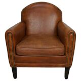Fauteuil club néerlandais vintage en cuir de couleur cognac