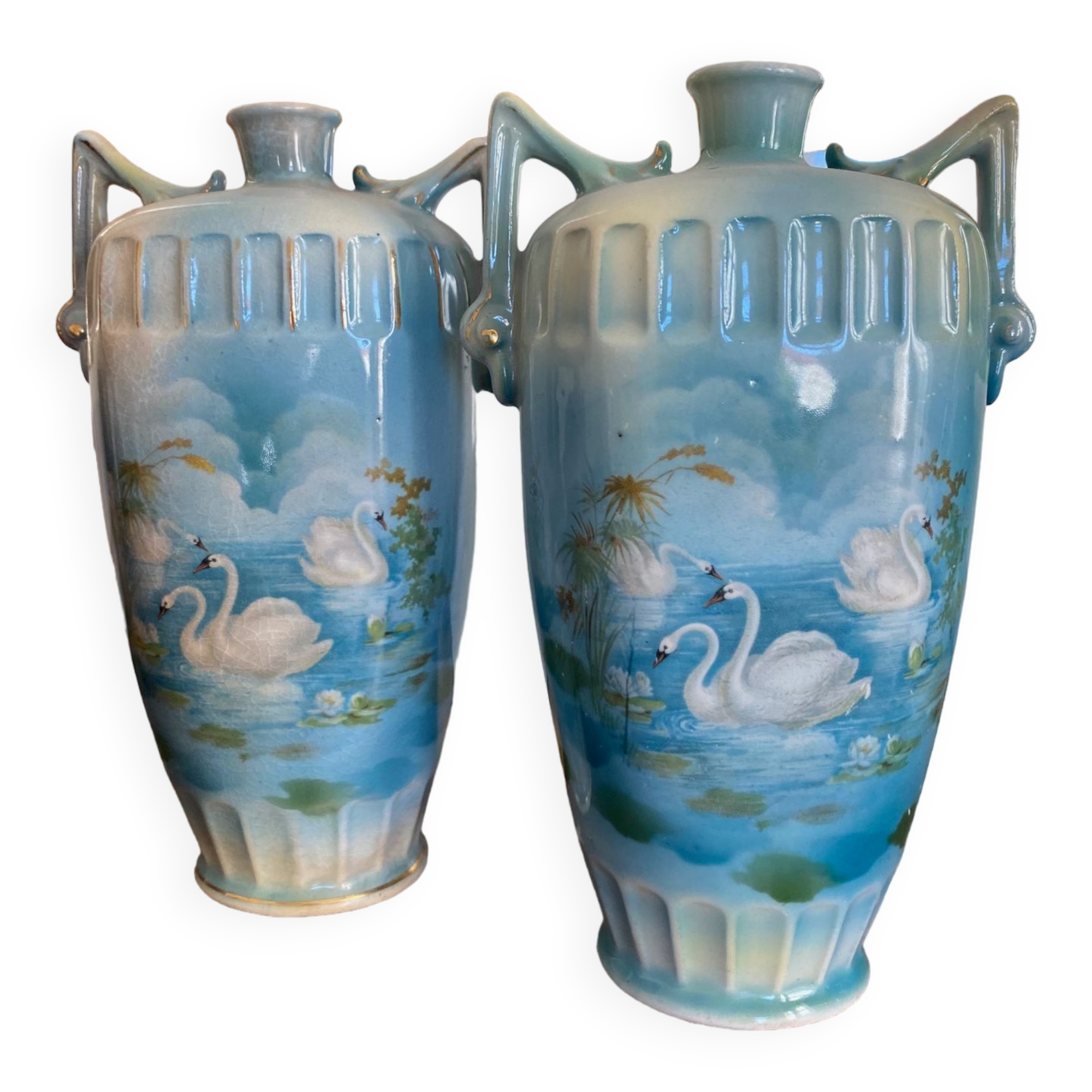 Paire de vases art nouveau décor lacustre