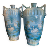 Pair of art nouveau vases with lake decor