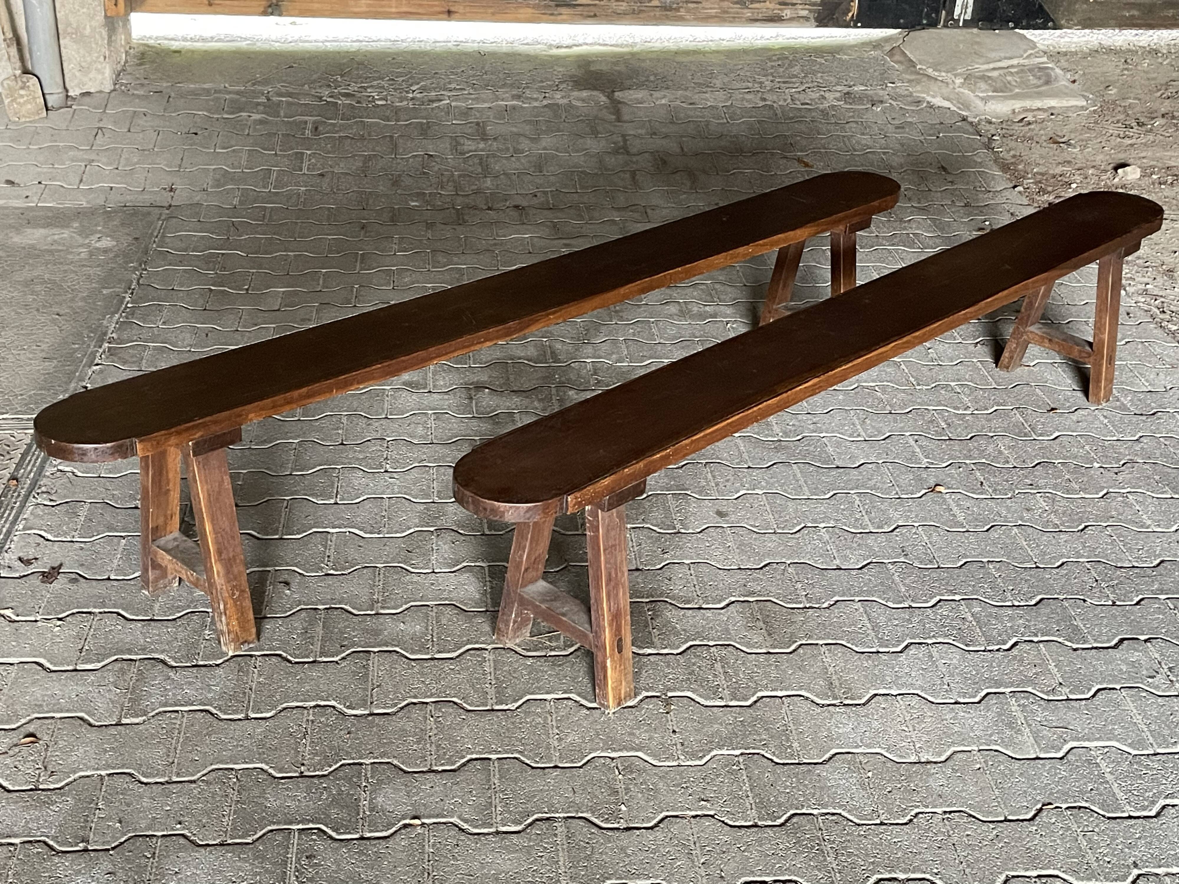 Pair of old benches in solid oak