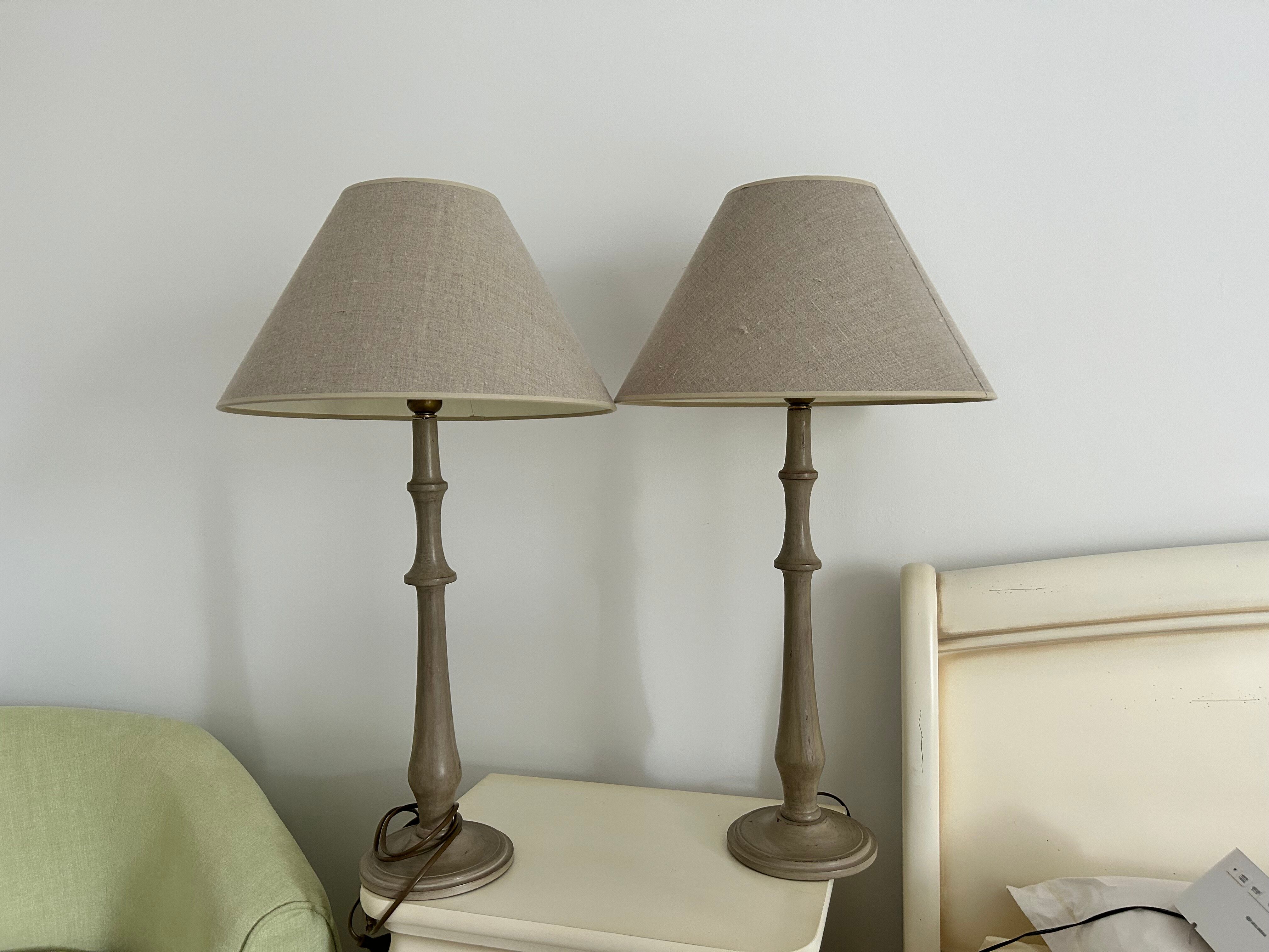 Two magnificent wooden bedside lamps