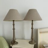 Two magnificent wooden bedside lamps
