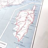 Old map of Corsica and southern Mediterranean France 43x43cm from 1950