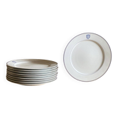 Set of 11 large flat plates – White porcelain with blue rim – Pillivuyt, 31 cm