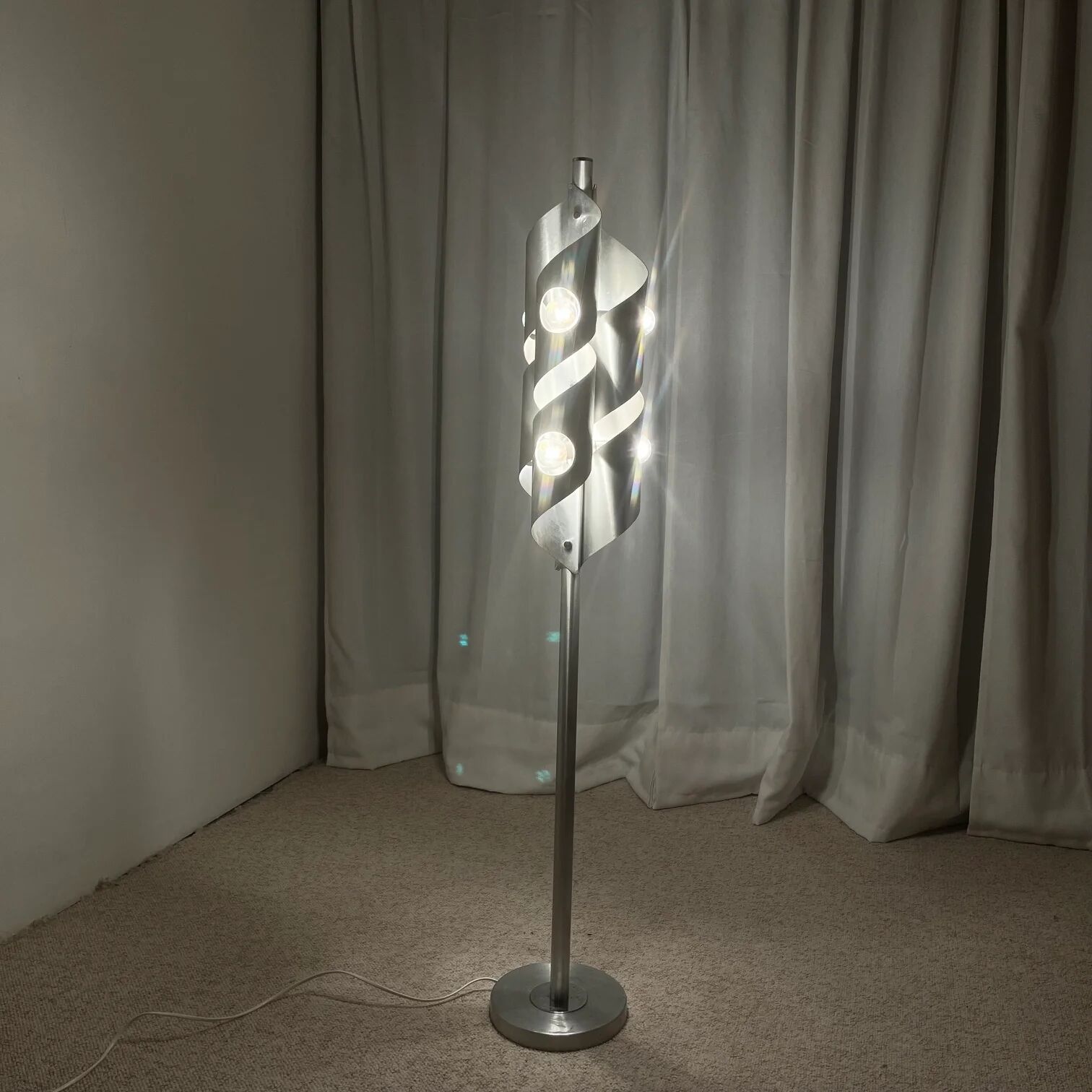 Brushed aluminium floor lamp, Space Age style, 1970s