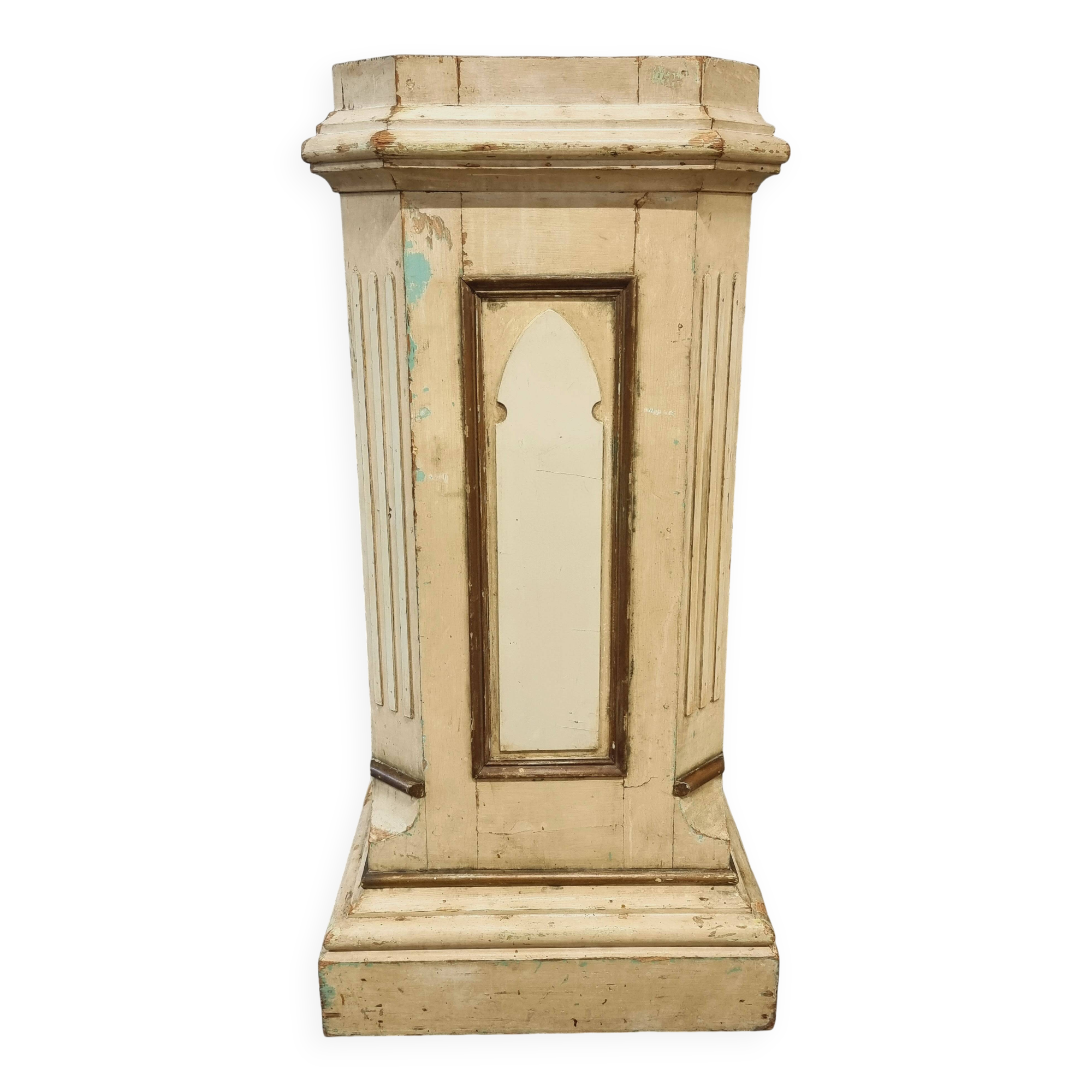 Antique church column on wooden base 135 cm high