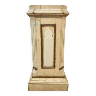 Antique church column on wooden base 135 cm high