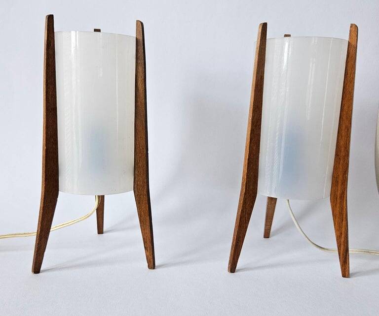 Pair of Mid-Century Table Lamps Pokrok Zilina, Tripod, Rocket, 1970s