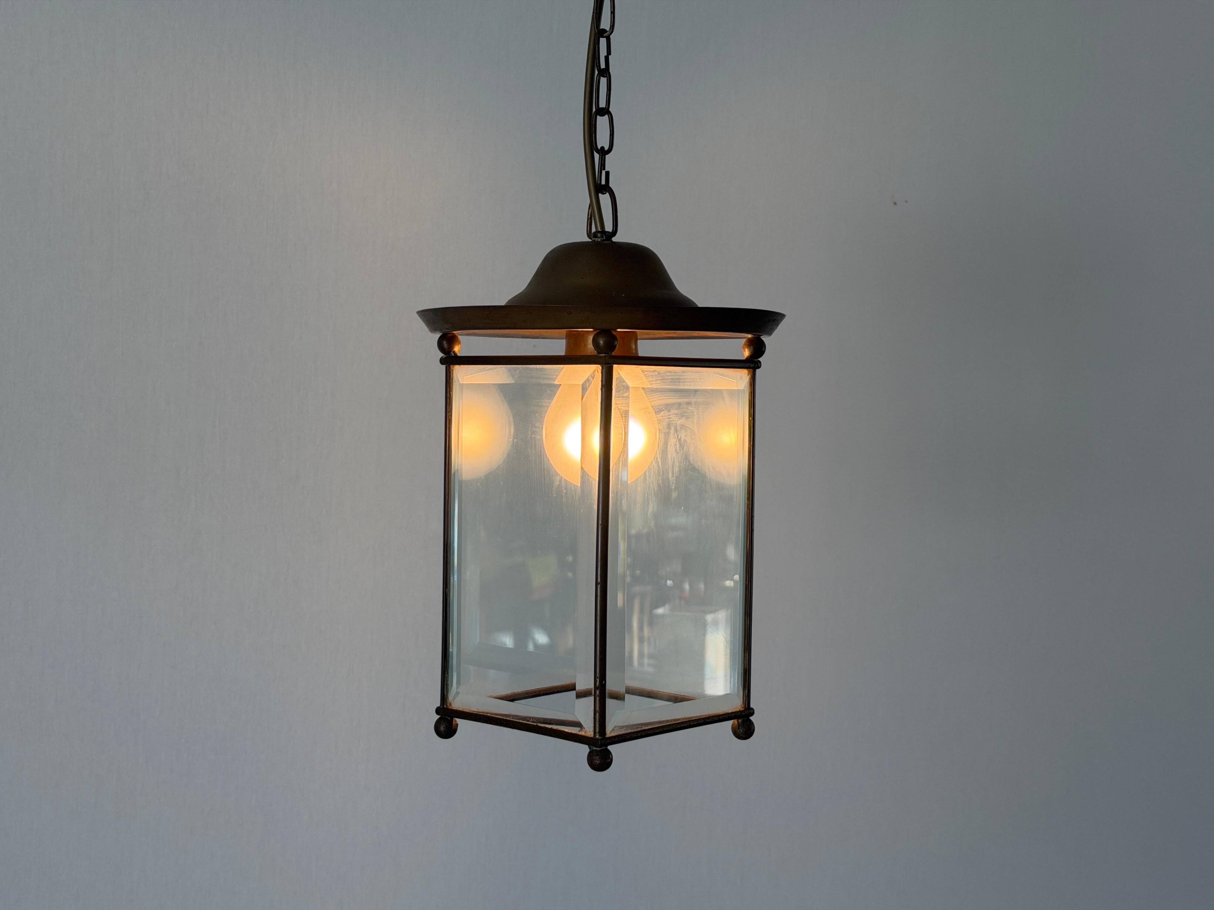 Art Deco ceiling light in brass and glass, 1940s, Germany