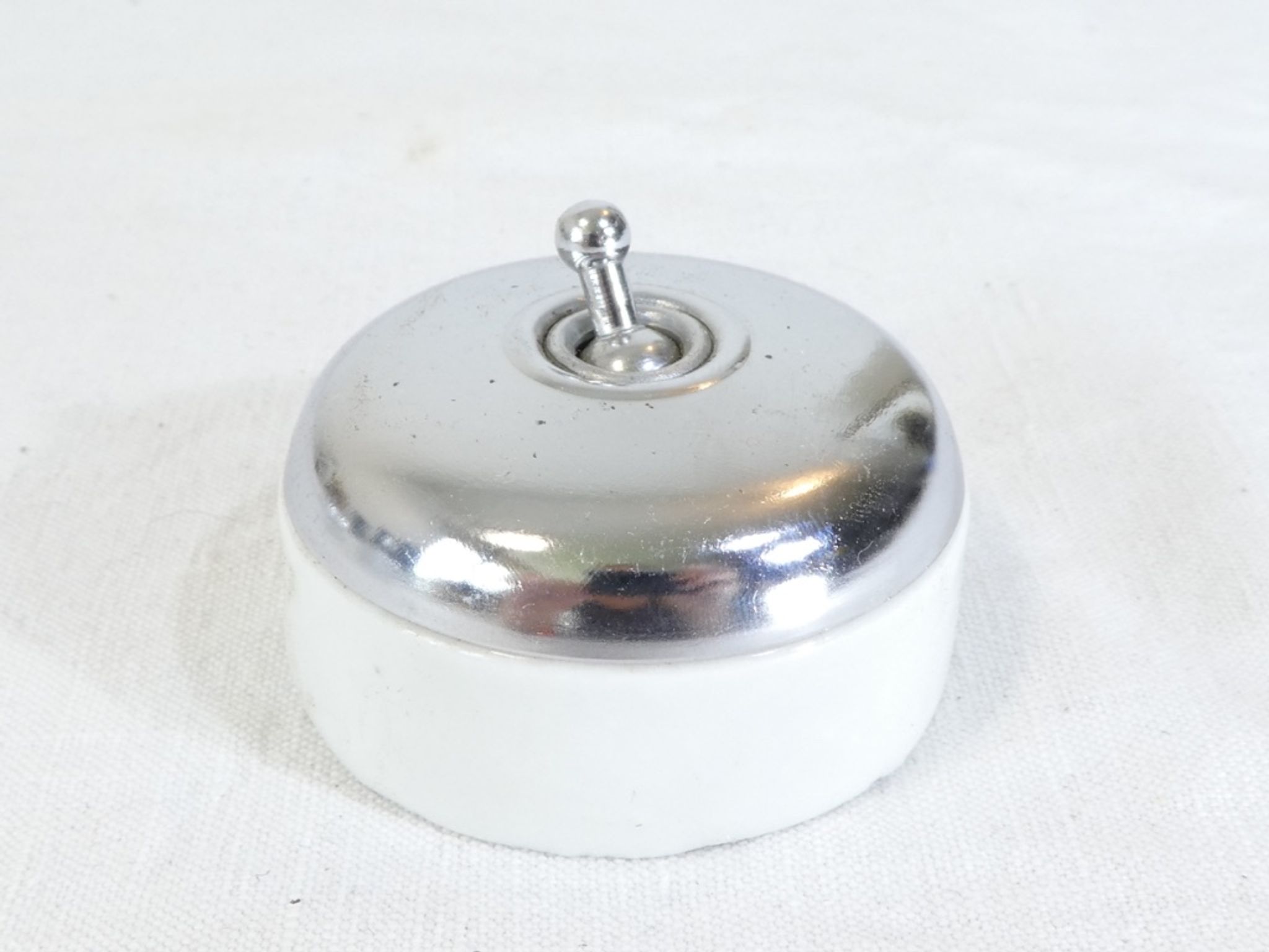 3 Ancient porcelain switches and industrial vintage crhomé metal