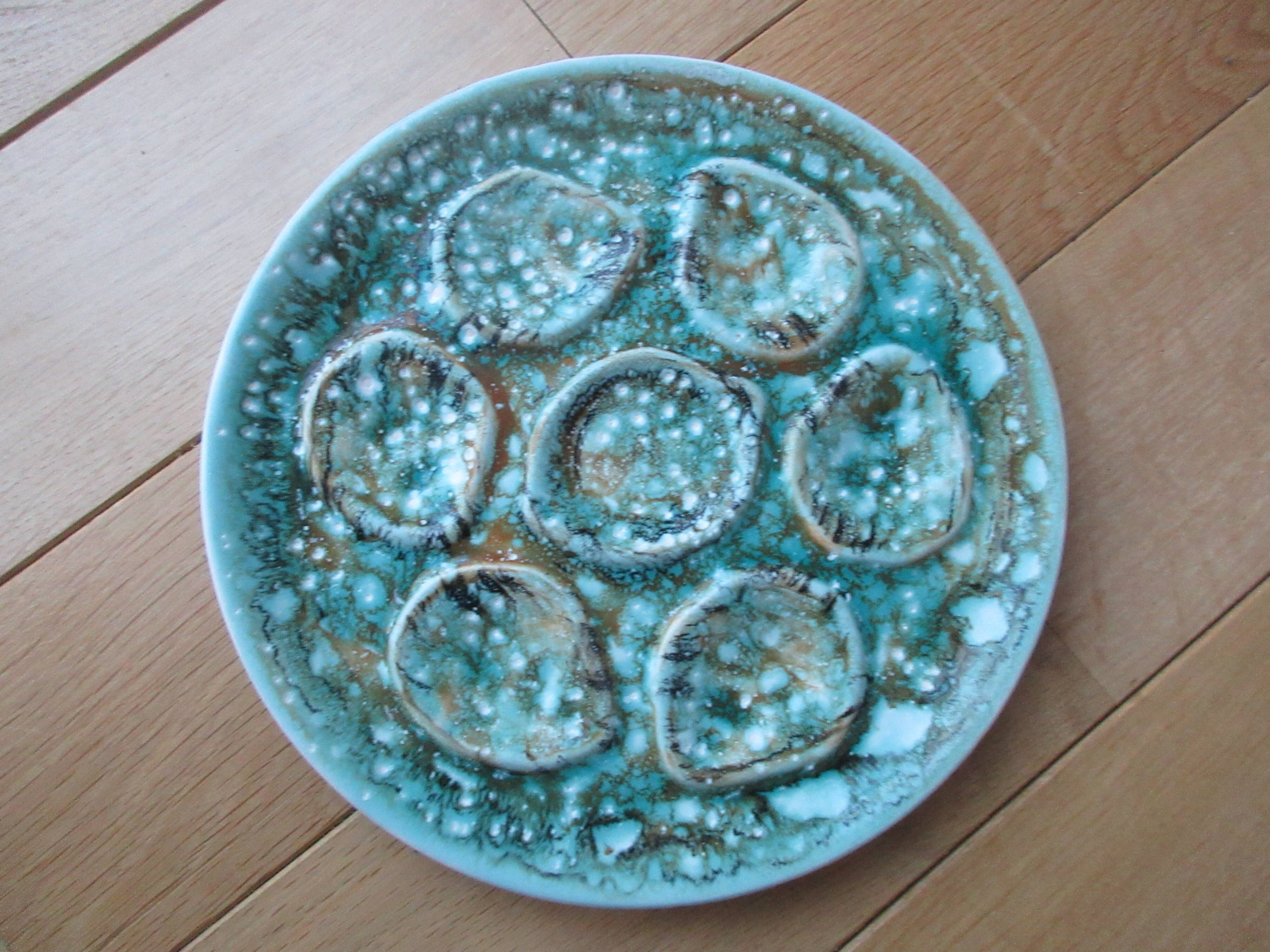 6 60s oyster plates green celadon Niderviller