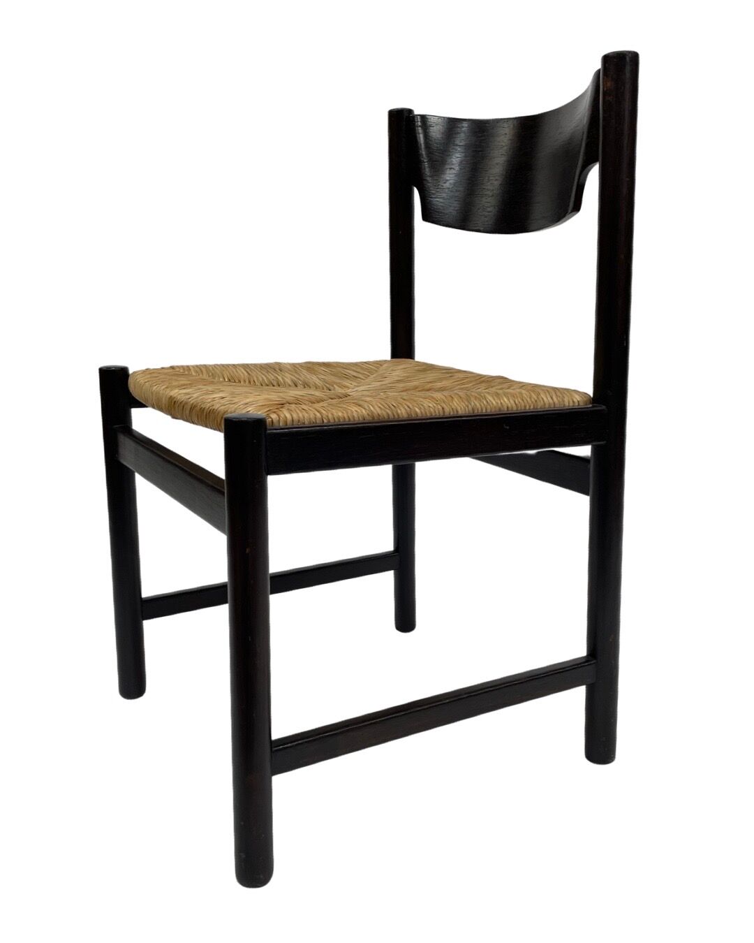 4 vintage dining room chairs with braided seat in wenge wood, 1970s