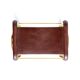 Contemporary kitchen stool, aged brass metal and cognac leather.