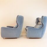 Ensemble de 2 fauteuils mohair bleu glacier Carl Straub