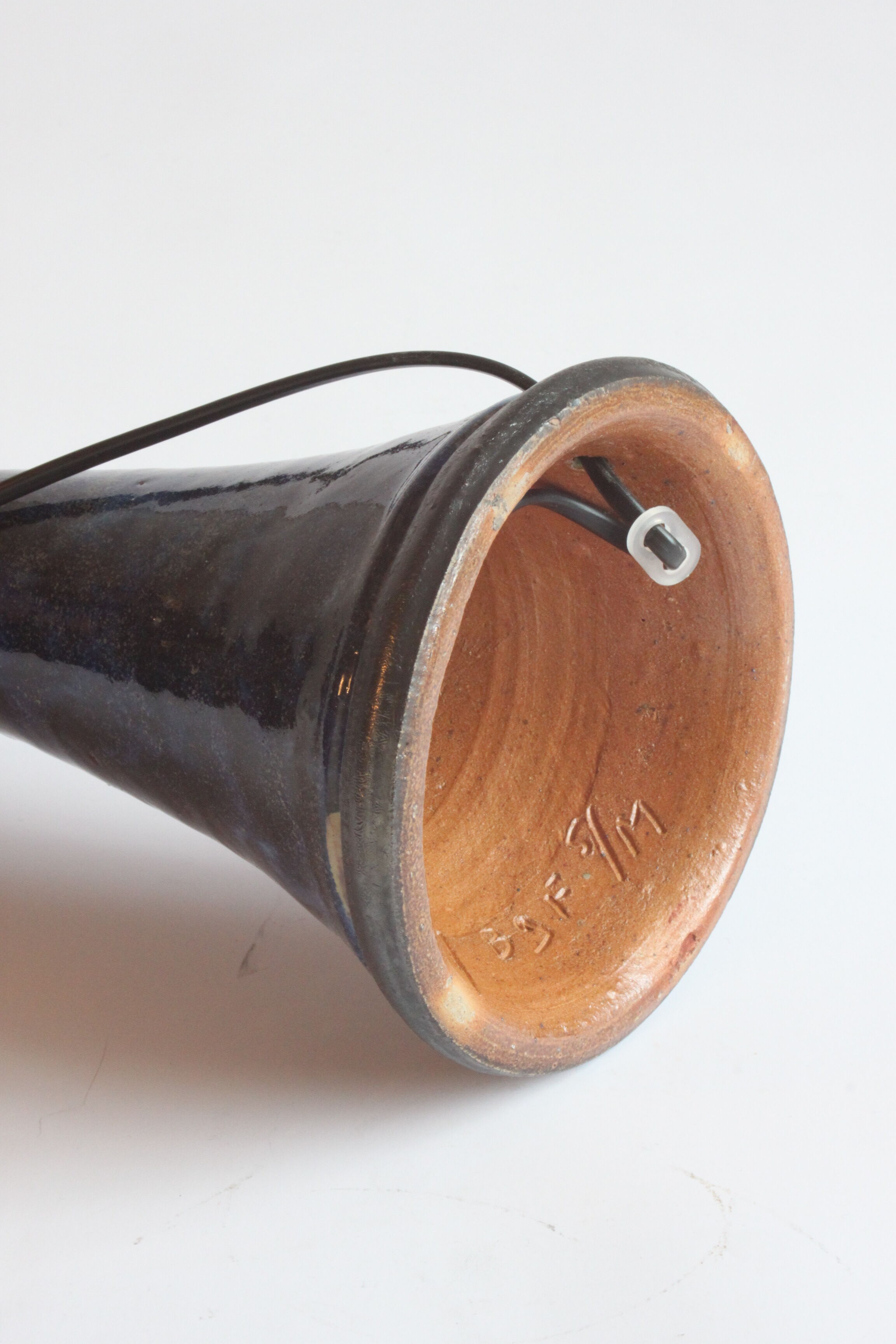 Lampe de table en céramique bleue de Poterie Dubois, Bouffioulx, Belgique années 1950
