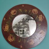 Vintage hand painted wooden round wall mirror