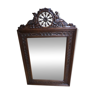 Breton Wall Mirror in Carved Oak, France, 1900s