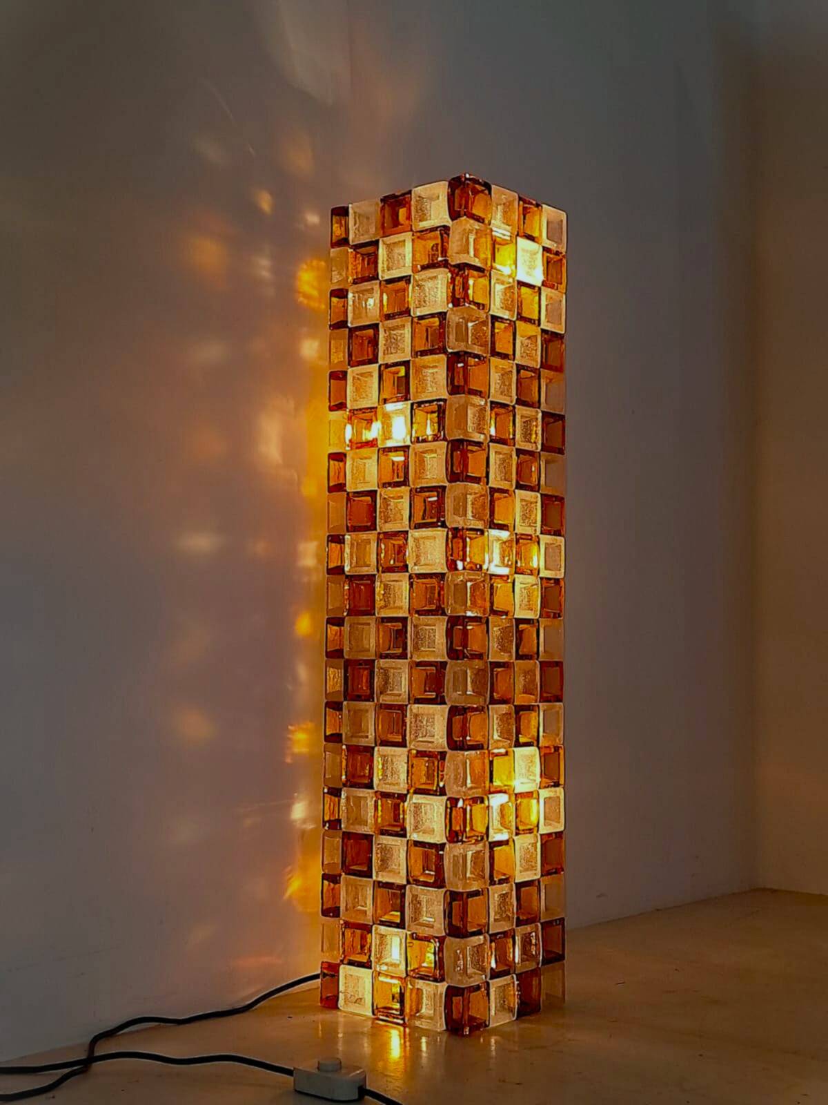 Floor Lamp in Amber and Crystal Pulegoso Glass by Poliarte, Italy, 1970s